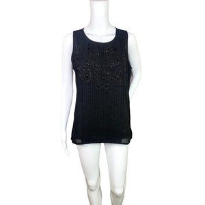 White House Black Market Black Sleeveless  Beaded Top Size 6 Small
